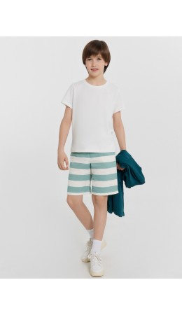 Шорты шалфейно -молочная полоска