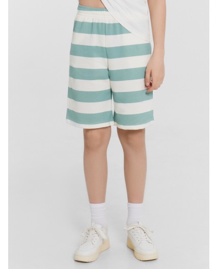 Шорты шалфейно -молочная полоска