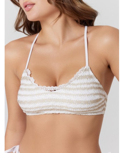 Купальник бело -бежевая полоска