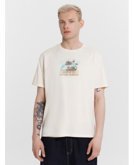 Футболка ACID WASH молочный +печать