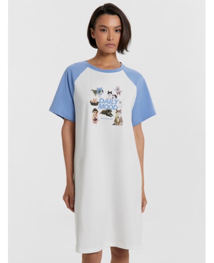 Сорочка белый +св.синий +печать