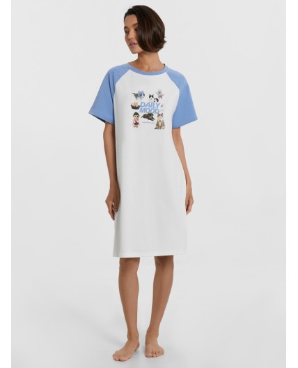 Сорочка белый +св.синий +печать