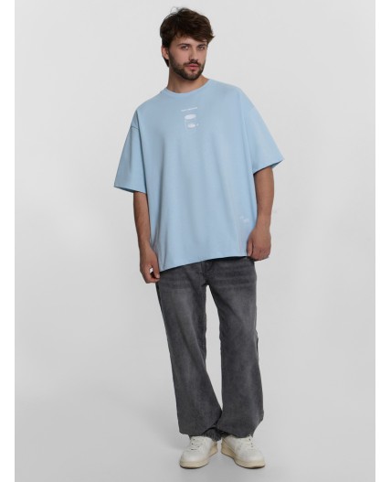 Футболка серо -голубой +печать