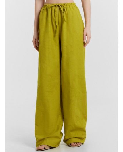 Брюки цветы авокадо жаккард