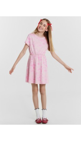 Платье акварельные бантики на розовом