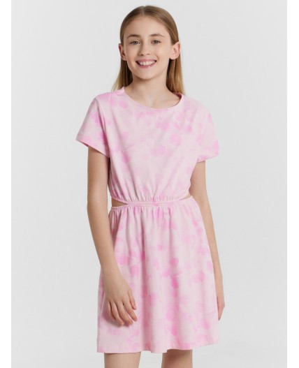 Платье акварельные бантики на розовом