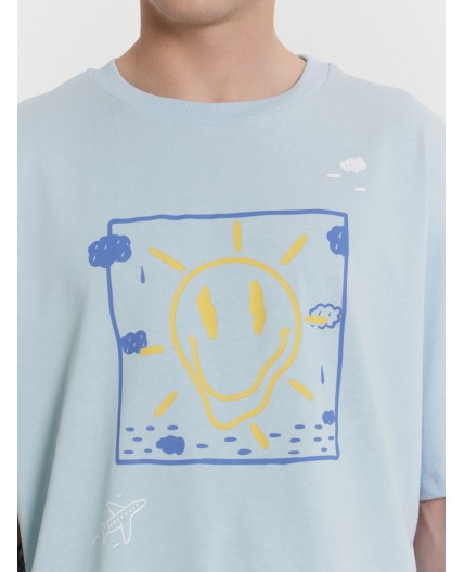 Футболка серо -голубой +печать