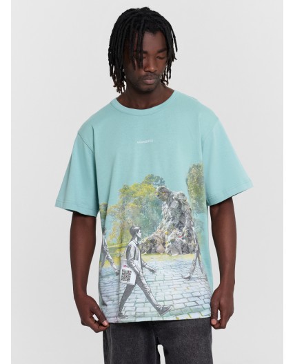 Футболка пыльная бирюза +печать