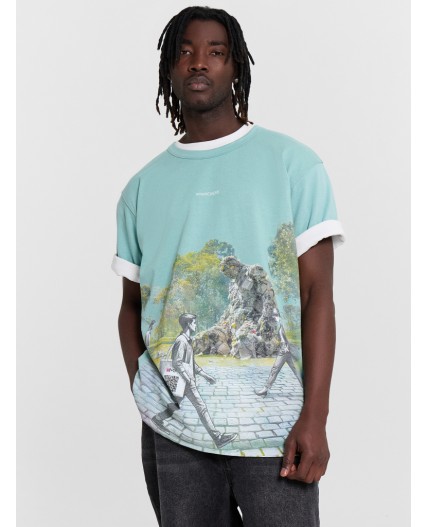 Футболка пыльная бирюза +печать