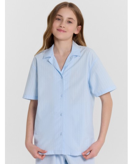 Рубашка полоска на голубом