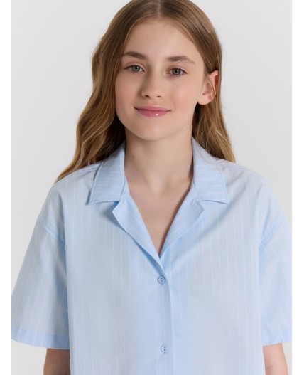 Рубашка полоска на голубом
