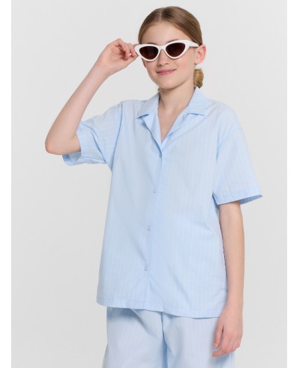 Рубашка полоска на голубом