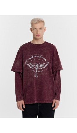 Лонгслив винный acid wash