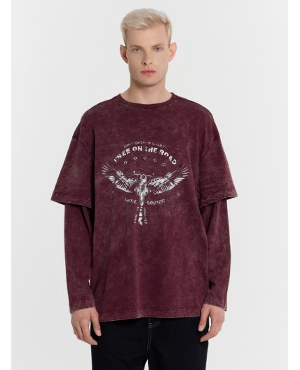 Лонгслив винный acid wash