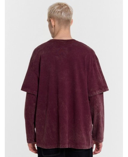 Лонгслив винный acid wash