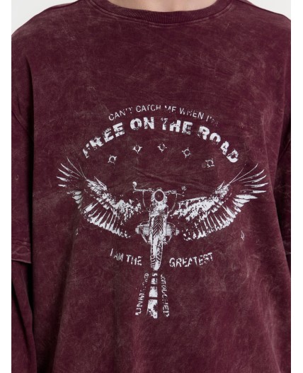 Лонгслив винный acid wash