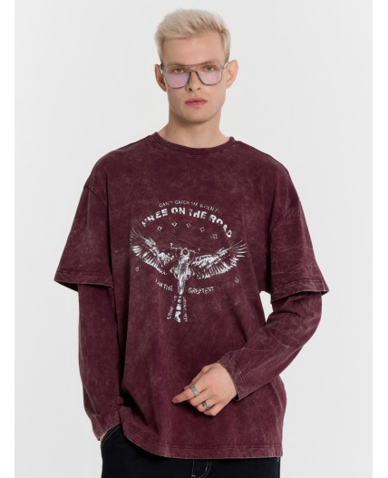 Лонгслив винный acid wash