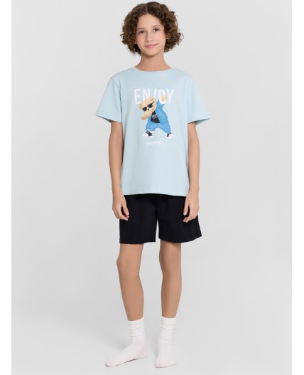 Пижама голубая дымка +черный +печать