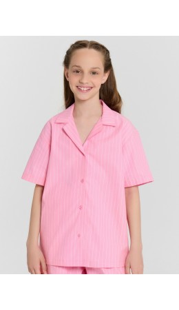 Рубашка полоска на розовом
