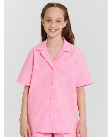 Рубашка полоска на розовом