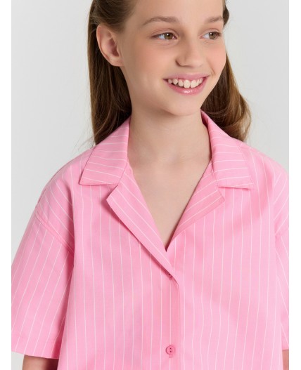Рубашка полоска на розовом