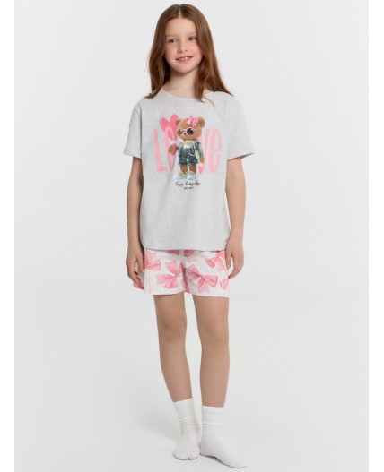 Комплект серый меланж 4306-А +бантики на белом