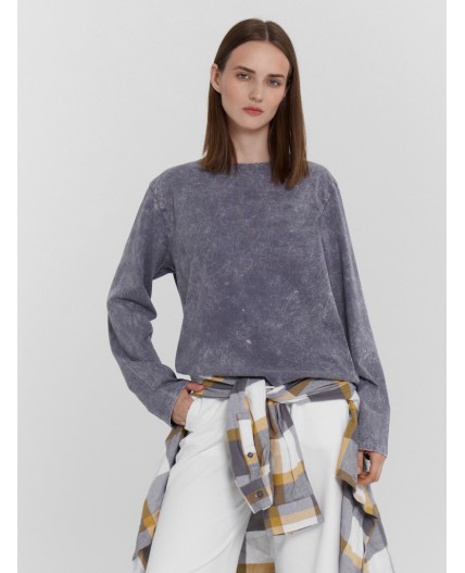 Джемпер ACID WASH серый +печать