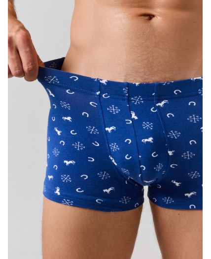 Трусы лого на синем +т.синий