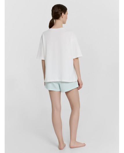 Пижама белый +бирюзово -голубая полоска