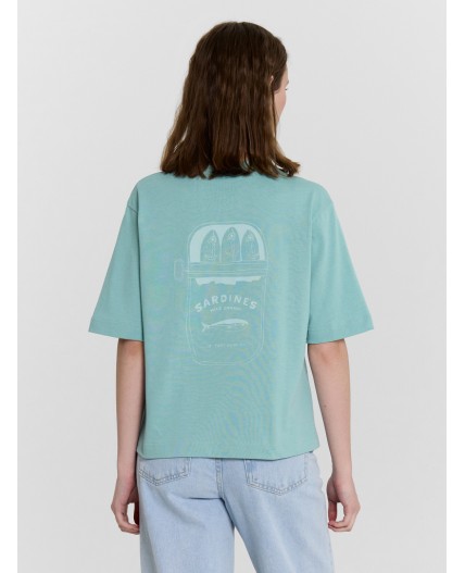 Футболка пыльная бирюза +печать