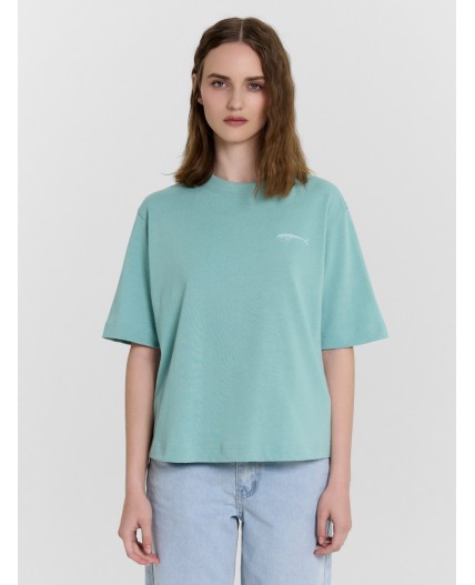 Футболка пыльная бирюза +печать