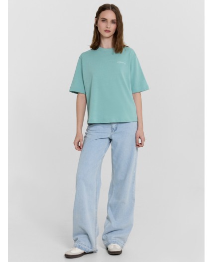 Футболка пыльная бирюза +печать