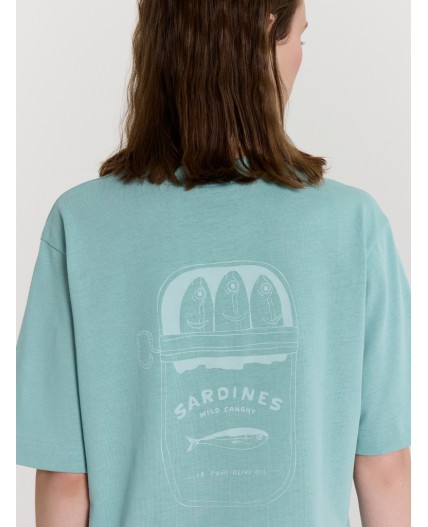 Футболка пыльная бирюза +печать