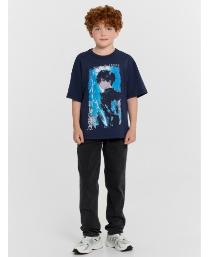 Футболка глубокий синий +печать