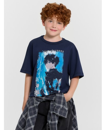 Футболка глубокий синий +печать