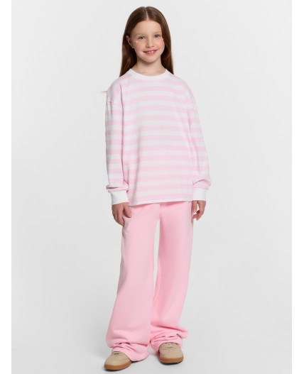 Лонгслив бело -розовая полоска