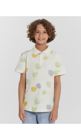 Поло тропические листья на молочном