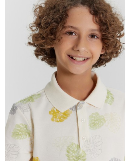 Поло тропические листья на молочном