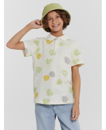 Поло тропические листья на молочном