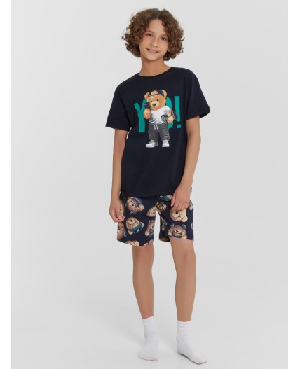 Пижама черный +мишки на неви