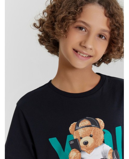 Пижама черный +мишки на неви