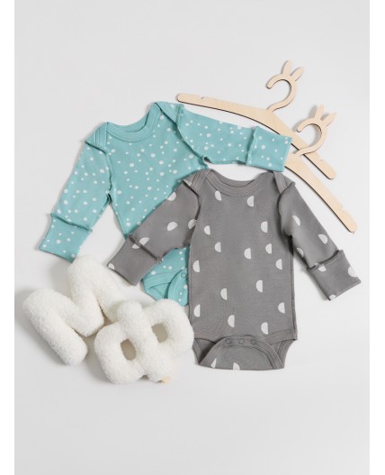 Боди горошки на бирюзе +дольки на сером