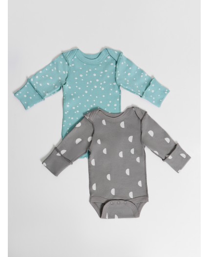 Боди горошки на бирюзе +дольки на сером