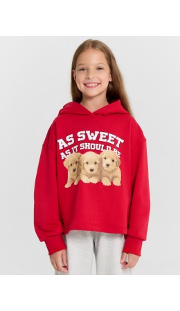 Худи рубиново -красный +печать