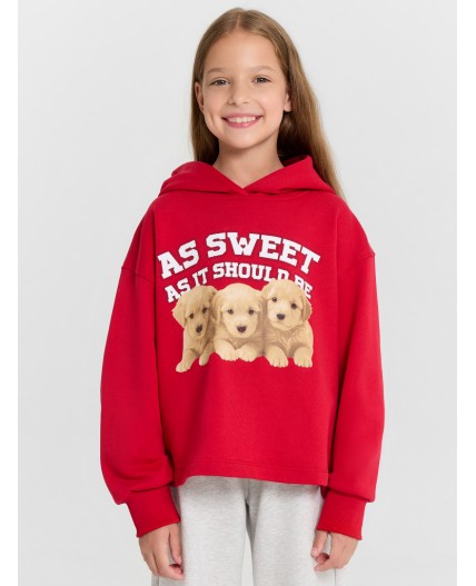 Худи рубиново -красный +печать