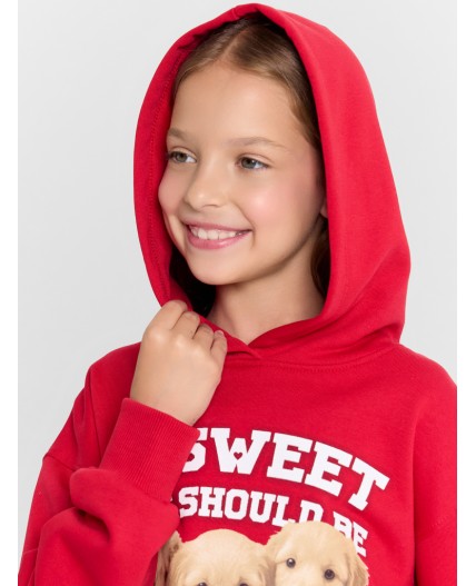 Худи рубиново -красный +печать