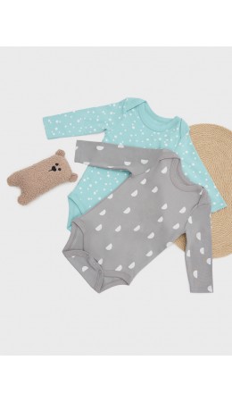 Боди горошки на бирюзе +дольки на сером
