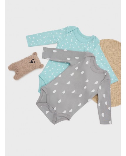 Боди горошки на бирюзе +дольки на сером