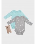 Боди горошки на бирюзе +дольки на сером