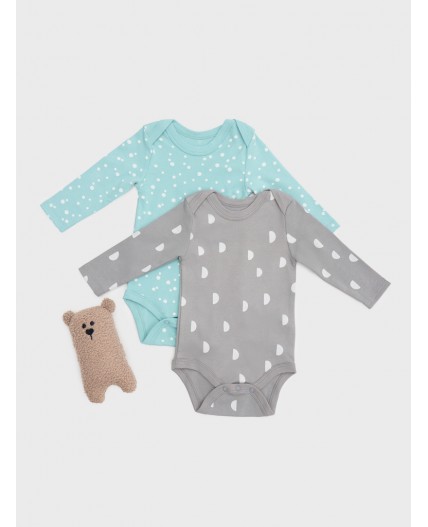 Боди горошки на бирюзе +дольки на сером